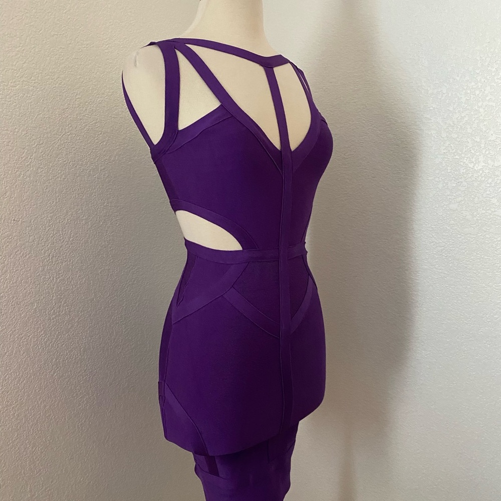 Herve Leger Purple Cutout Bodycon Dress Size M